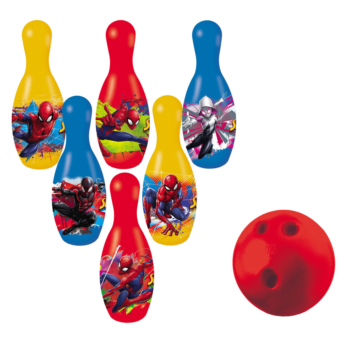 Mondo spiderman bowlingsæt legetøj - 7 dele - plastik - barn.