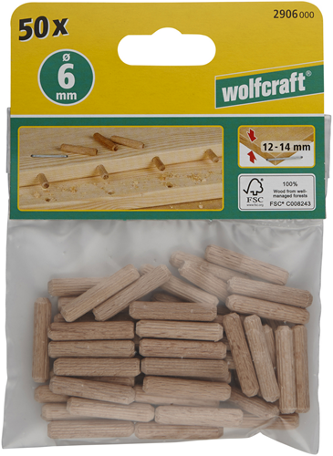 Wolfcraft rillede trædyvler | bog | ø6 x 30mm | 50 styk - 2906000