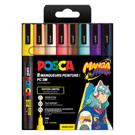 Uni posca markører pc3m sæt manga hero - 8 stk.