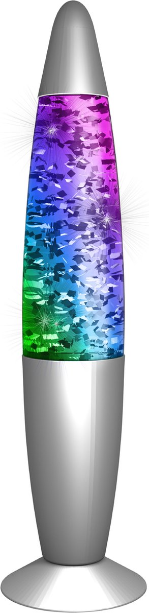 Partyfunlights - glitterlampe flerfarvet LED - energieffektiv teknologi - skifter farve - højde 34cm - inkl. adapter