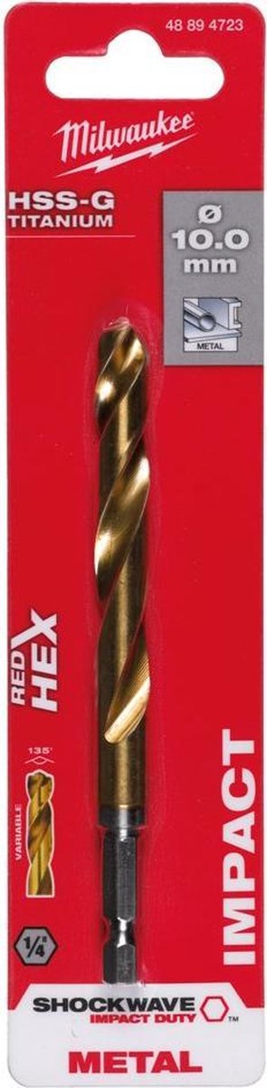Milwaukee metalboremaskine shockwave hss-g tin rød hex shockwave hss-g tin rød hex 11 mm - 1 stk - 48894725
