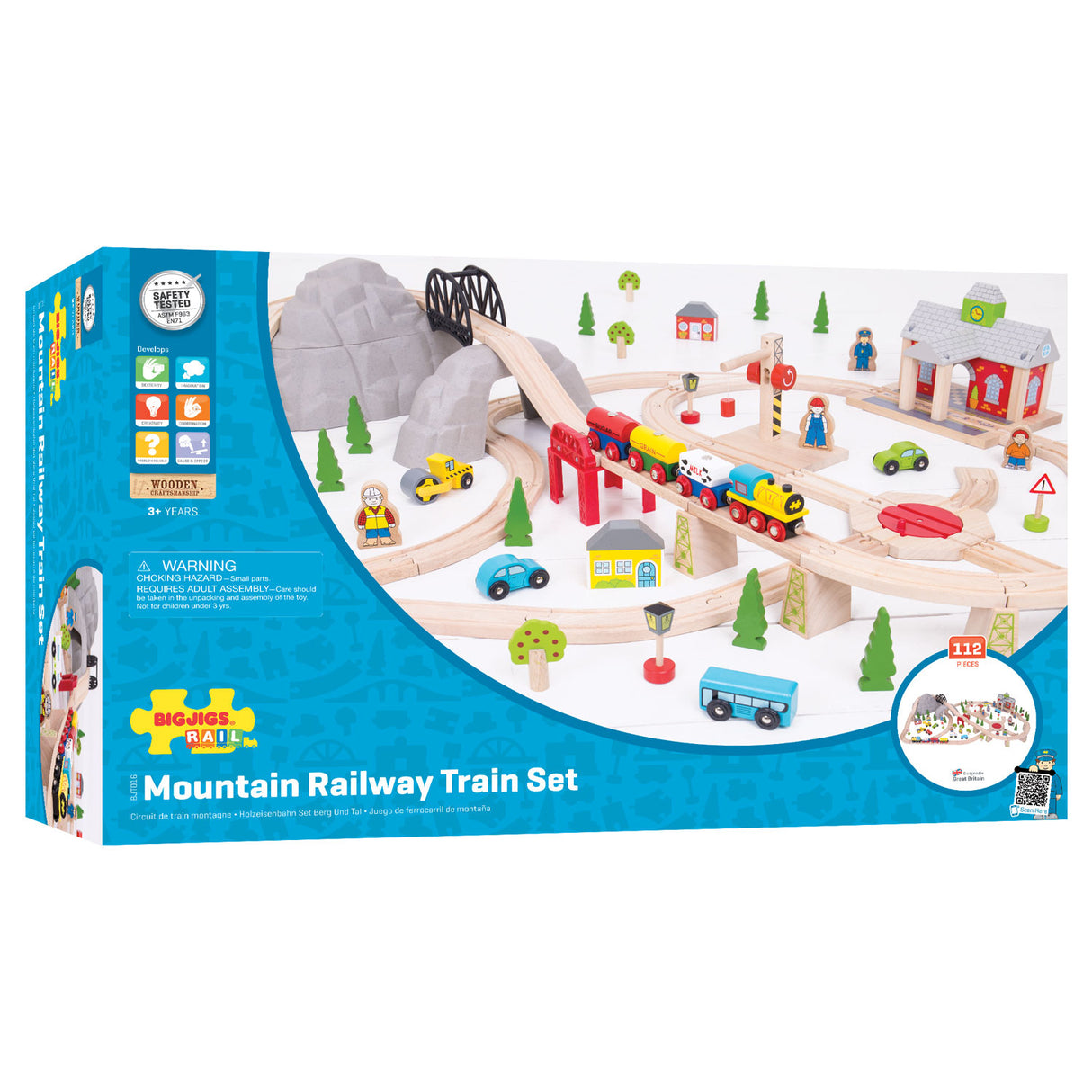 Bigjigs Wooden Train Set Alps, 112dlg.