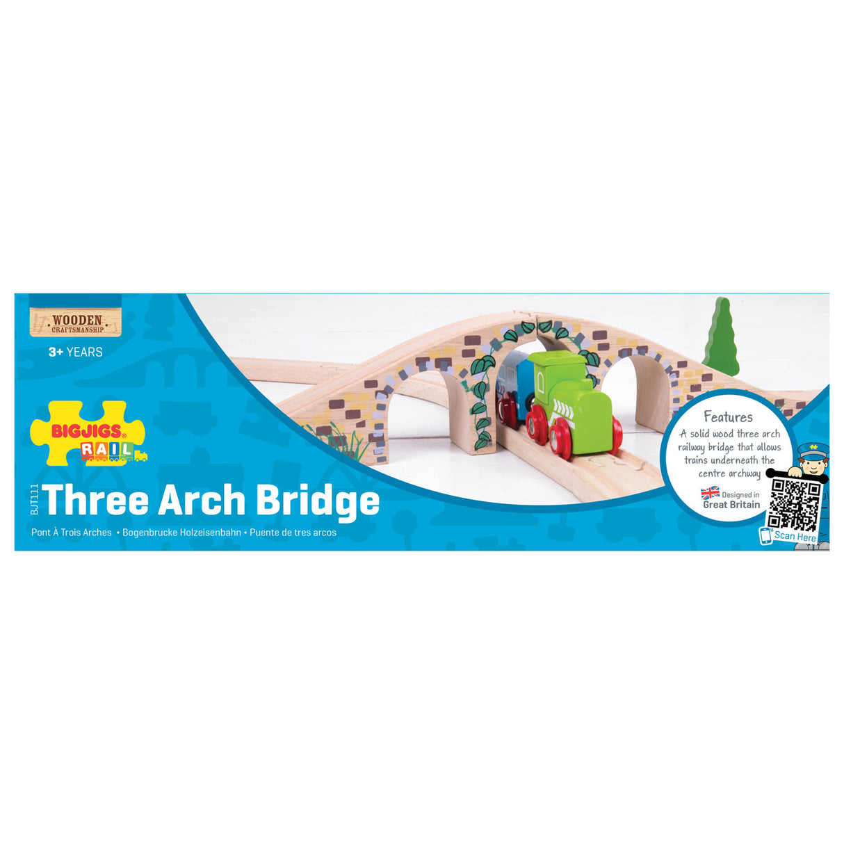 Bigjigs Wood Rails - Bridge med 3 buer