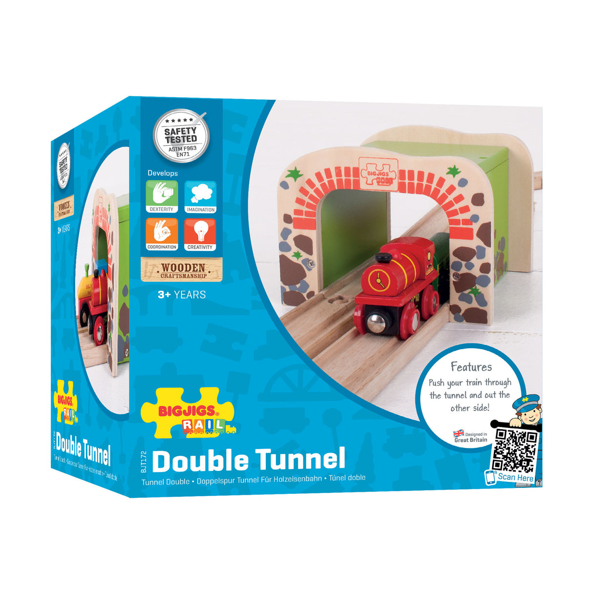 Bigjigs træskinner - dobbelt -track tunnel