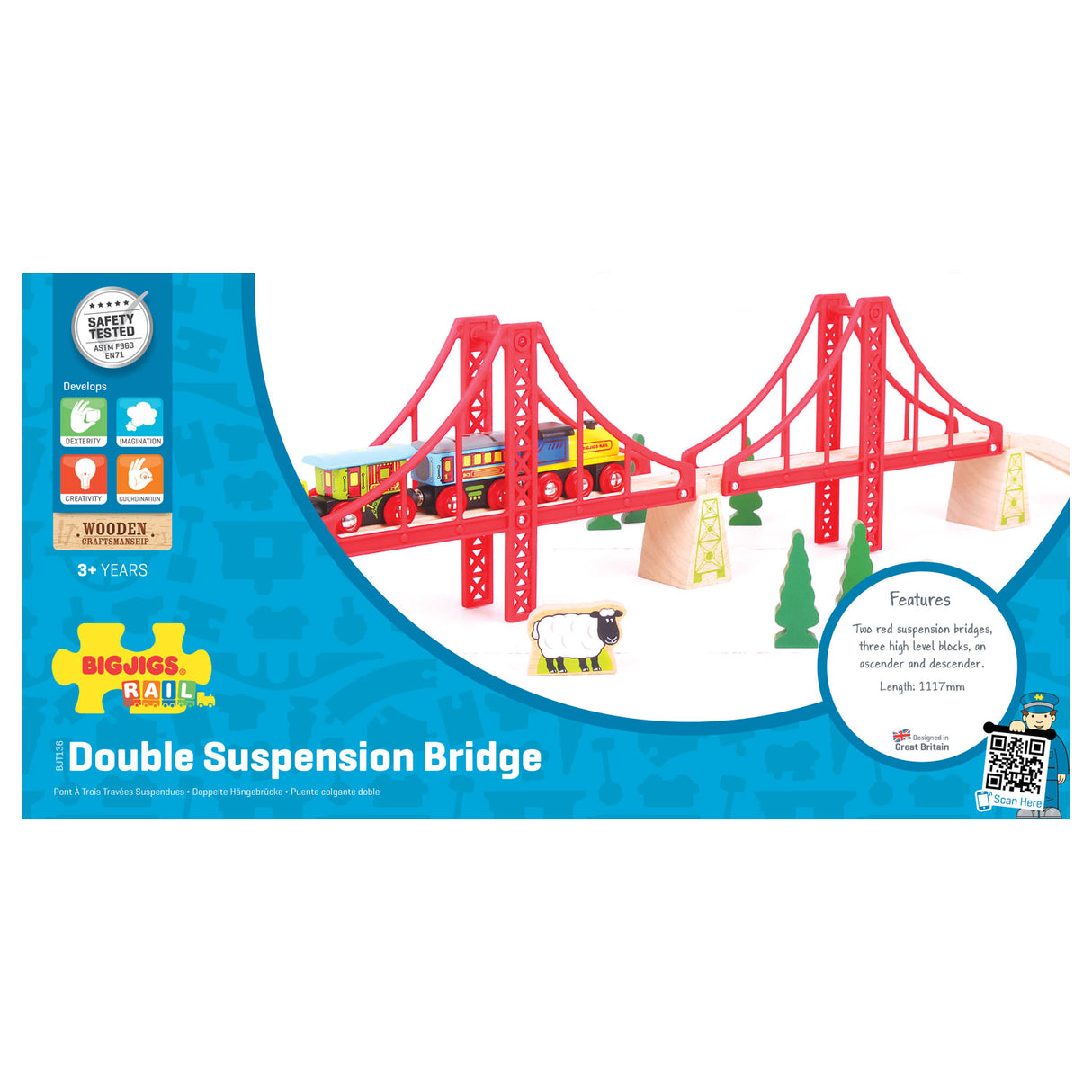 Bigjigs Wood Rails - Double Suspension Bridge, 7dlg.