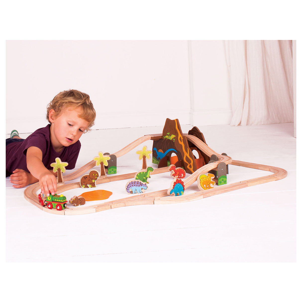 Bigjigs Wooden Dino Train Set, 49dlg.