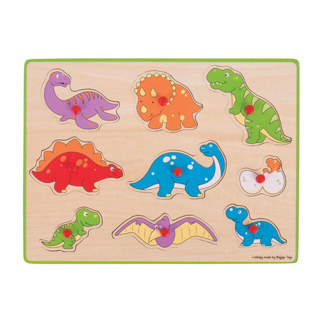 Bigjigs træstudspuslespil dinosaurer, 9 stykker.