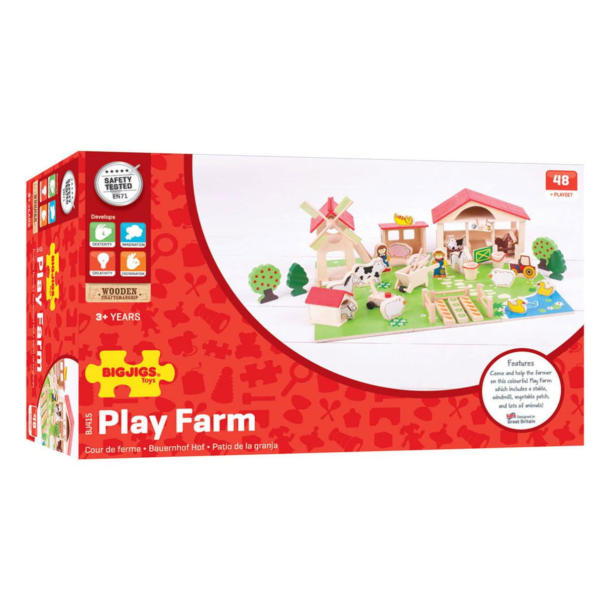 Bigjigs Wood Play Farm med tilbehør, 48dlg.