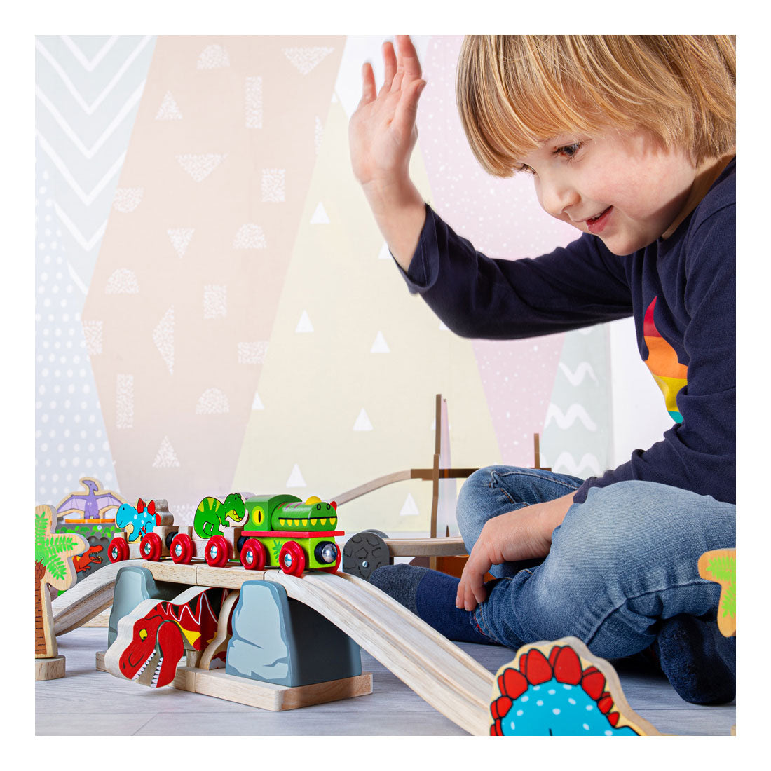 Bigjigs rail t-rex vindebro trætogbane - eventyrlegesæt