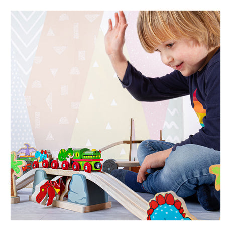 Bigjigs rail t-rex vindebro trætogbane - eventyrlegesæt