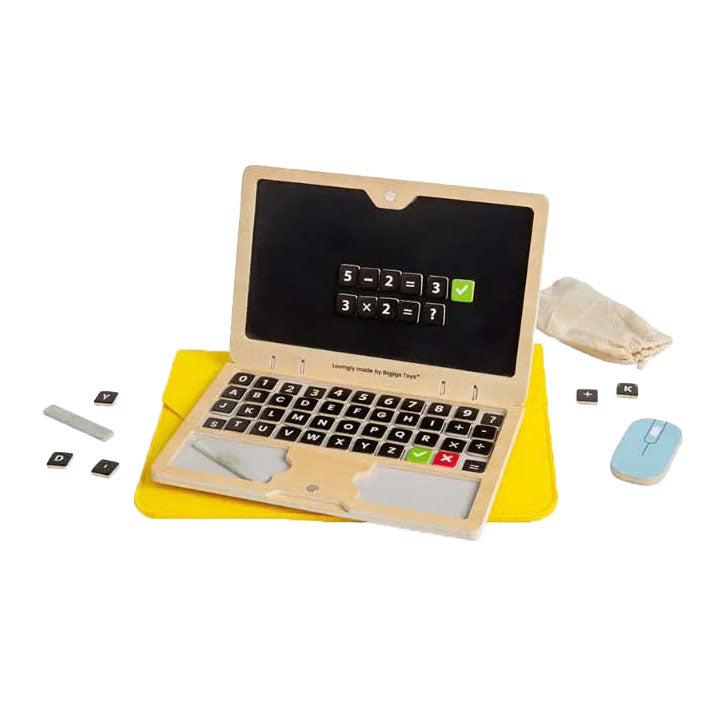 Bigjigs trælegetøjs laptop sæt, 95 dele.