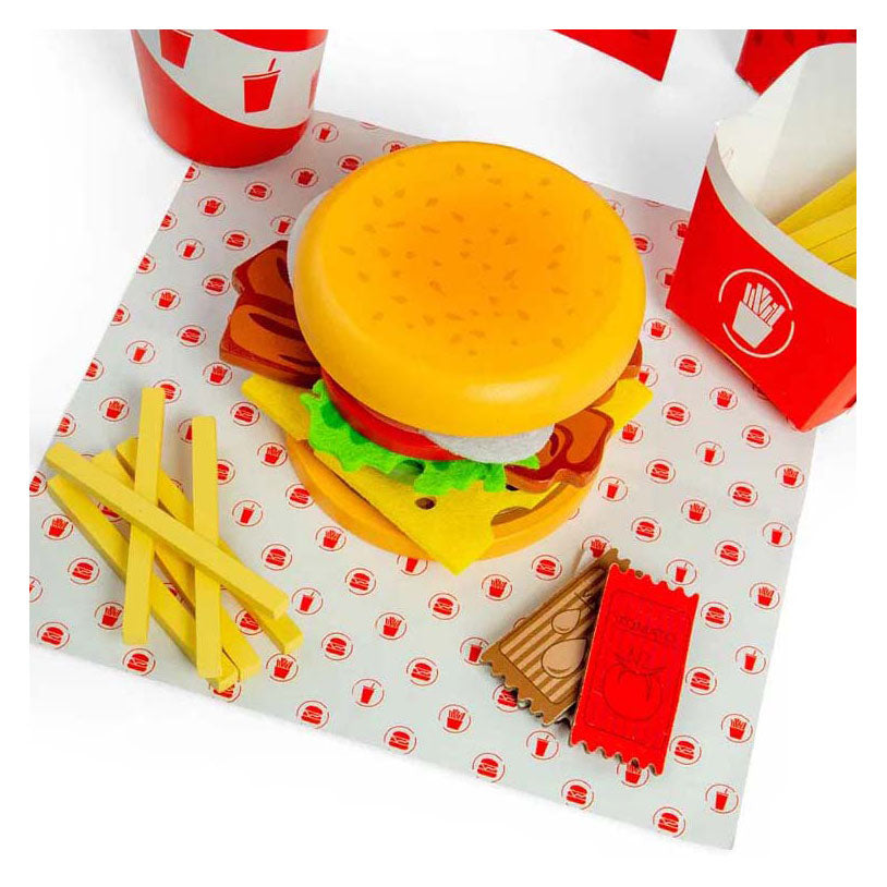 Bigjigs træ burger og fritter sæt, 48 stk.