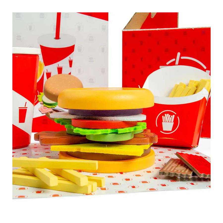 Bigjigs træ burger og fritter sæt, 48 stk.