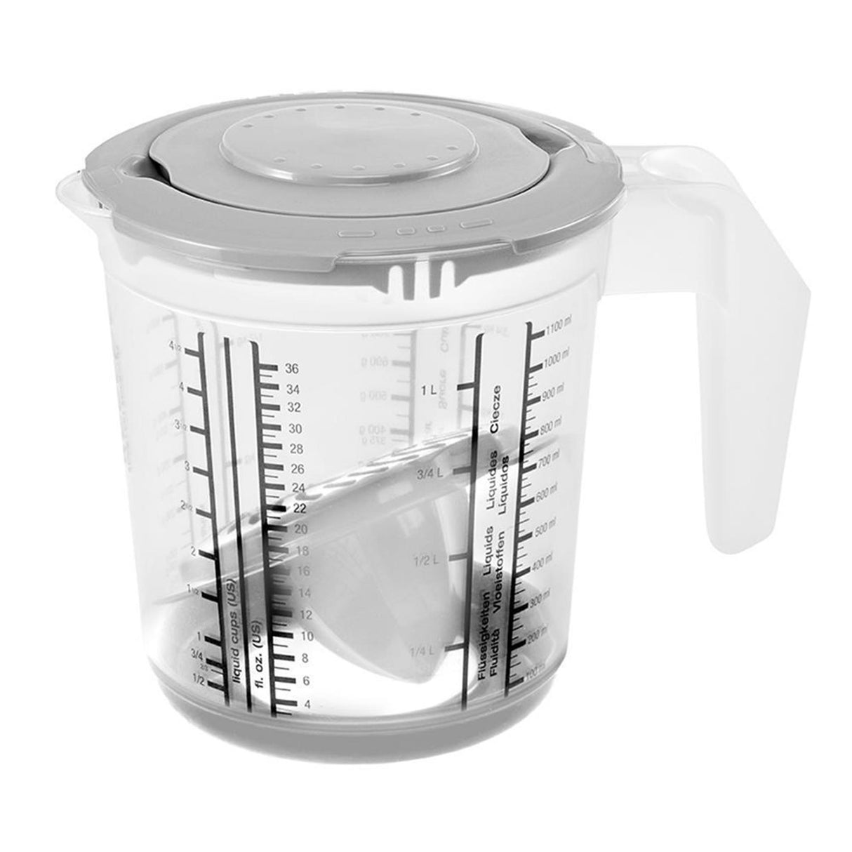 Keeper plastik målebæger anti-skrid 1l med låg og citruspresse ã˜14x15cm nordic grey