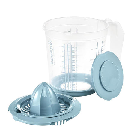 Keeper plastik målebæger anti-skrid 1l med låg og citruspresse ã˜14x15cm nordic blue