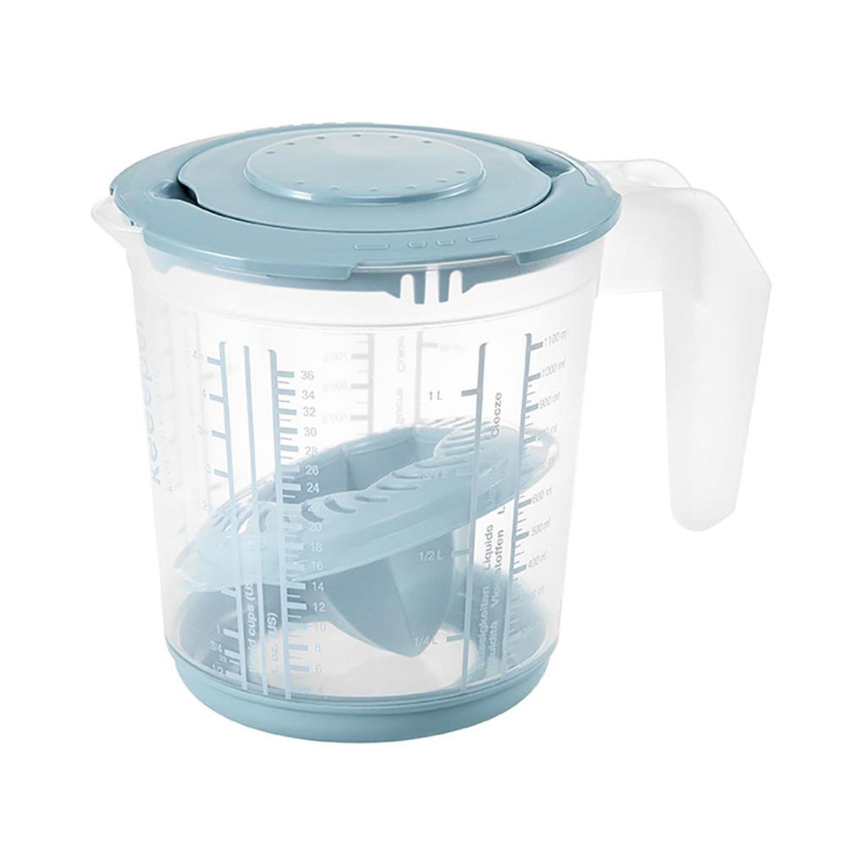 Keeper plastik målebæger anti-skrid 1l med låg og citruspresse ã˜14x15cm nordic blue