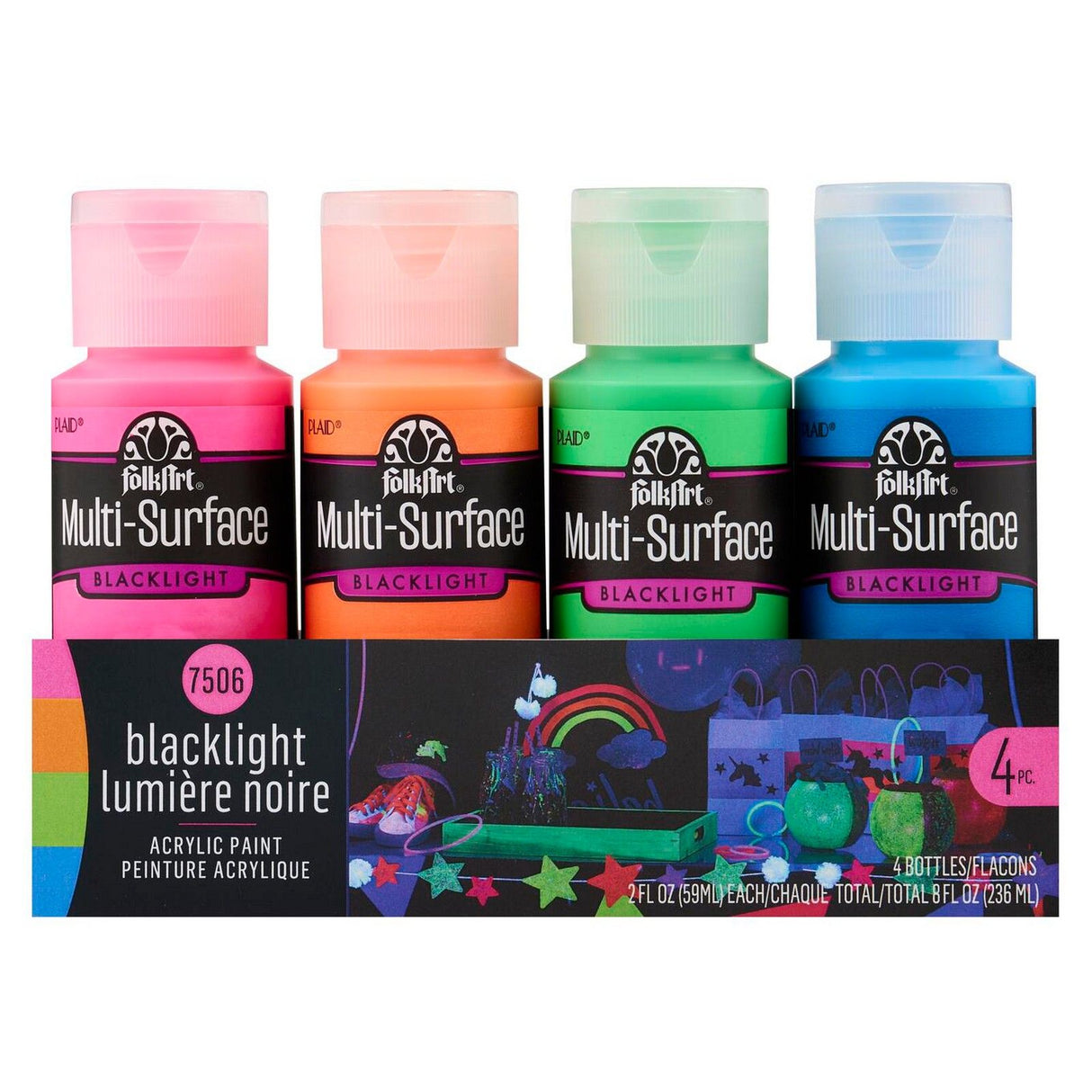 Folkart • malersæt fams neon blacklight 4x