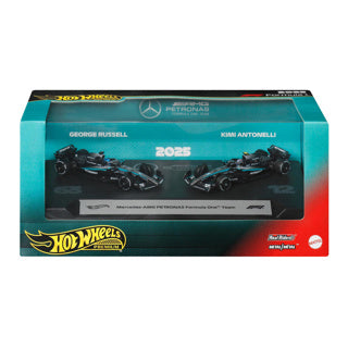 Hot wheels premium formel 1 sæt med 2 biler - amg petronas formel 1 team russell og antonelli