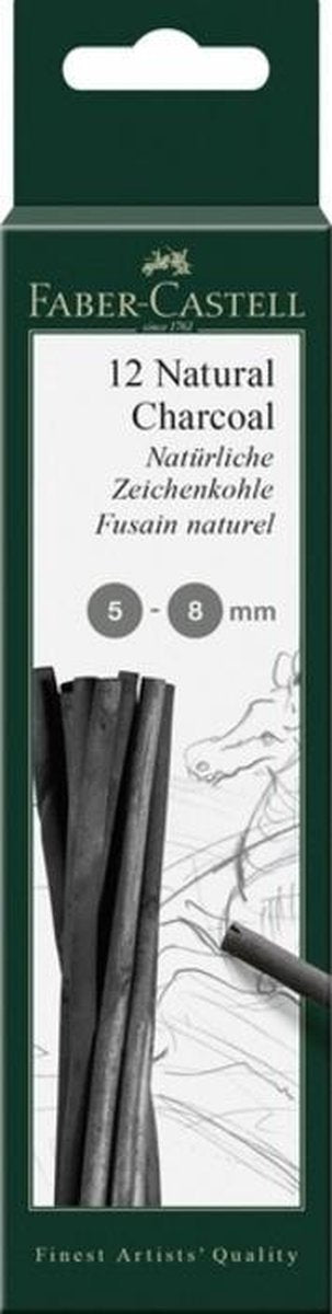 Faber-castell trækul - pitt monokrom - tykkelse 5-8 mm - 12 stykker i æske - fc-129298