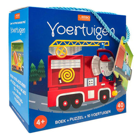 Rebo forlags bog, puslespil + 10 figurer - køretøjer