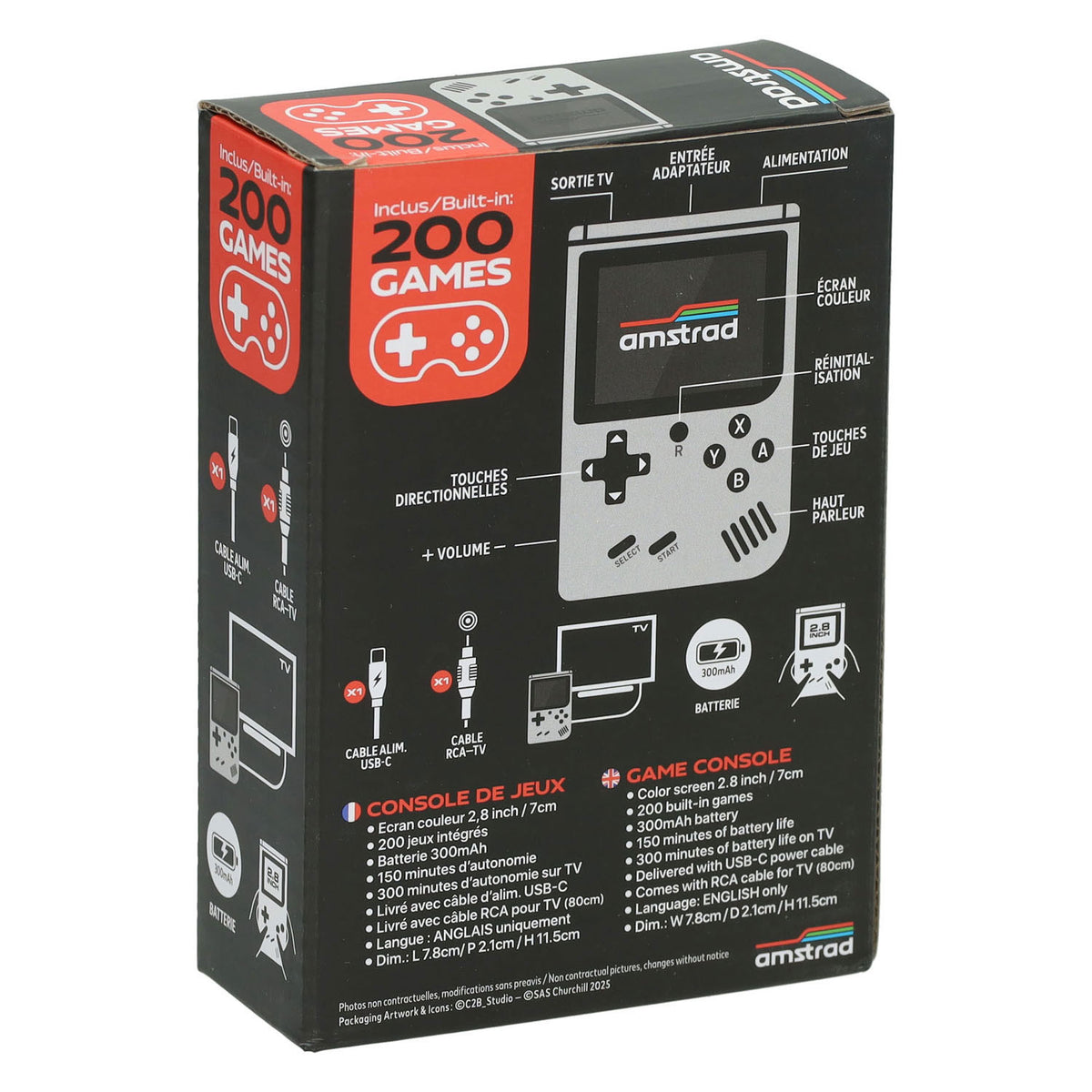 Gamebox - bærbar spillekonsol med 200 spil - hvid