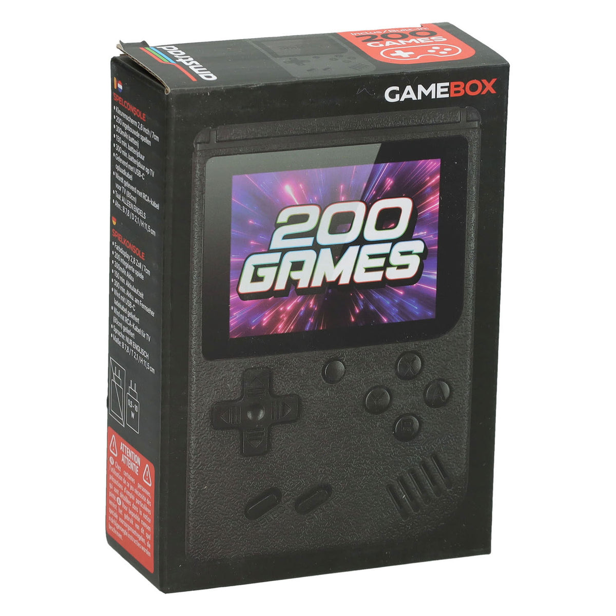 Gamebox - bærbar spillekonsol med 200 spil - sort
