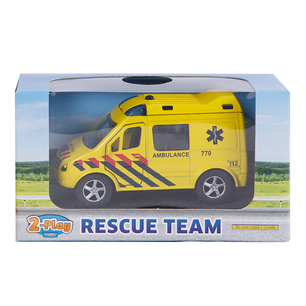 2-play die-cast pull back ambulance NL lys og lyd