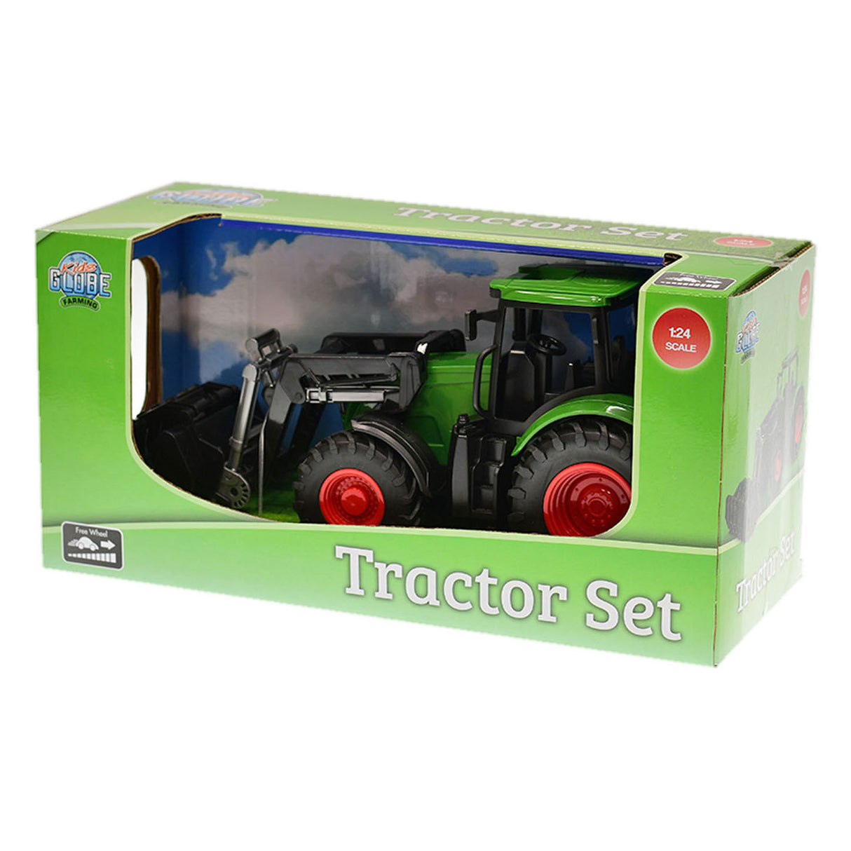 Kids globe traktor med frontlæsser - grøn