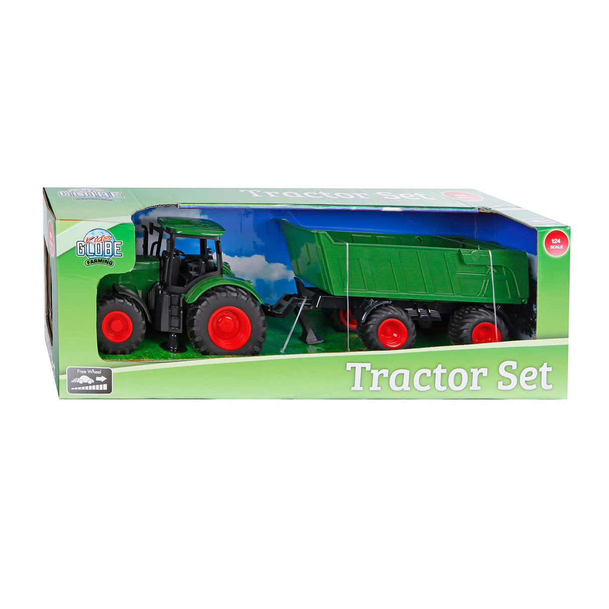 Kids Globe Globe Tractor med trailergrøn, 41 cm