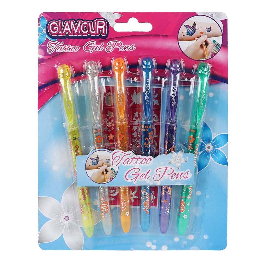 Glamour glitter tatoveringspenne, 6 stk.