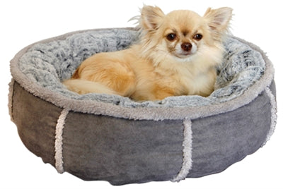 Hundeseng af palisander plys donut grå