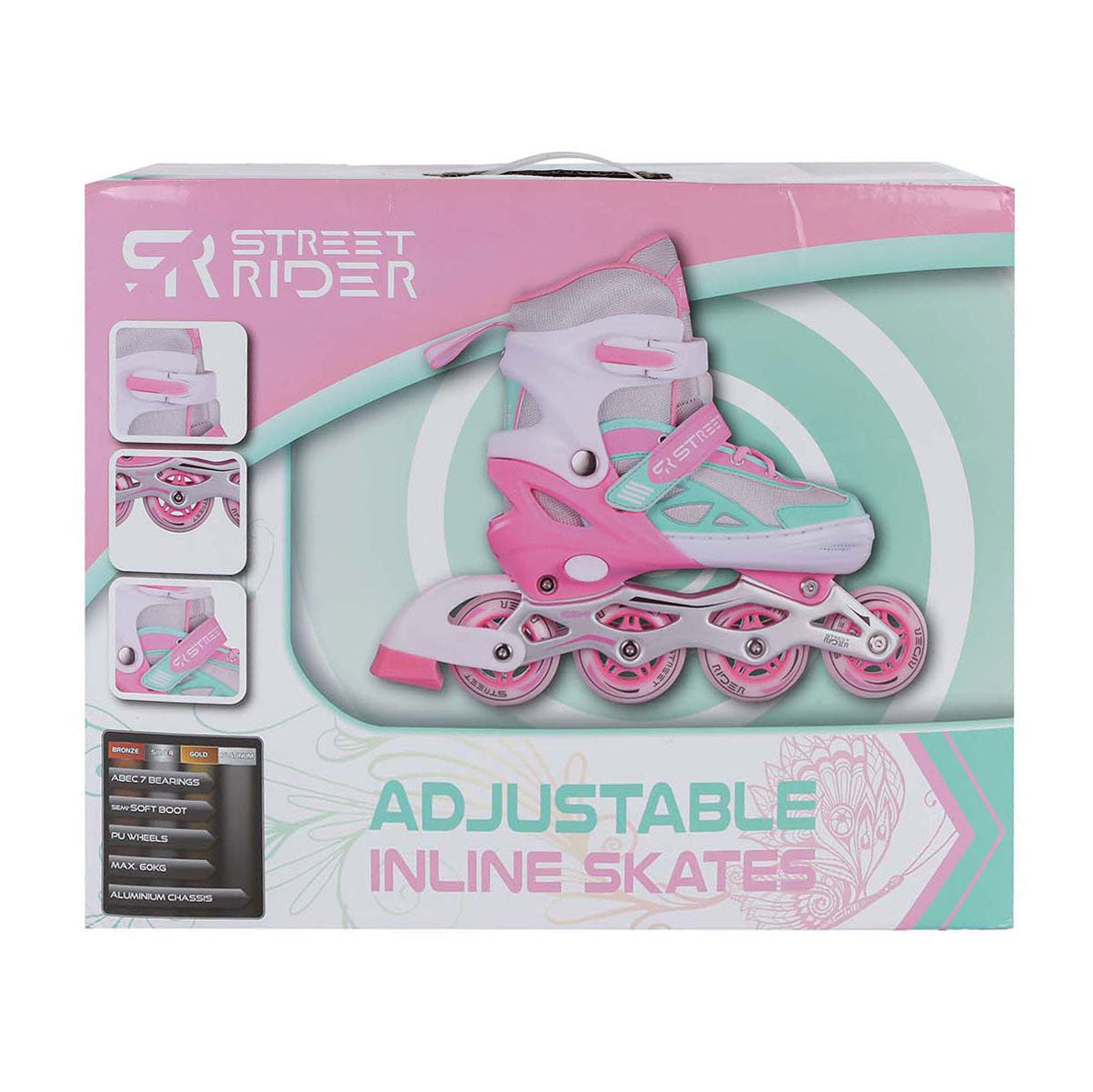 Street rider rulleskøjter pink grøn justerbar, størrelse 33-36