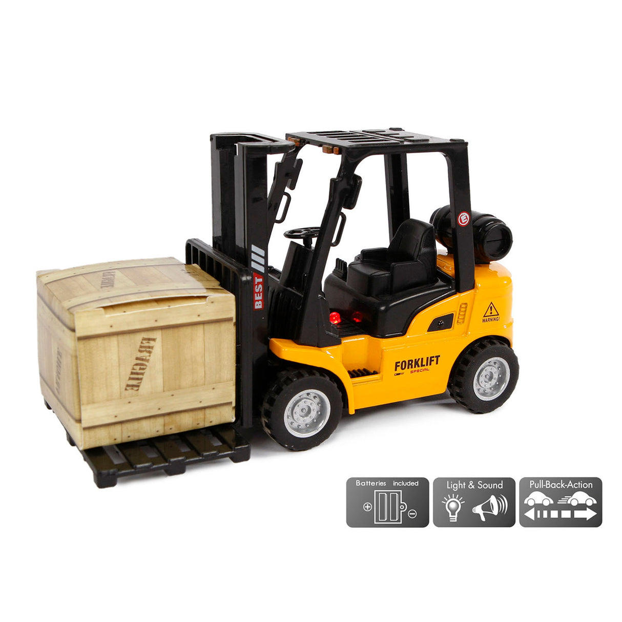 2-play gaffeltruck pull-back - med lys og lyd - 14 cm - fra 4 år