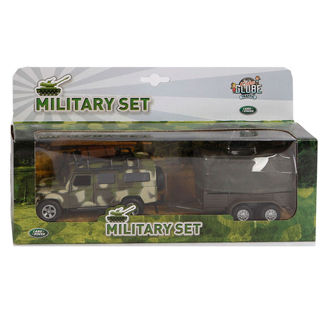 Kids globe land rover med trailer militær trykstøbt pb 27cm