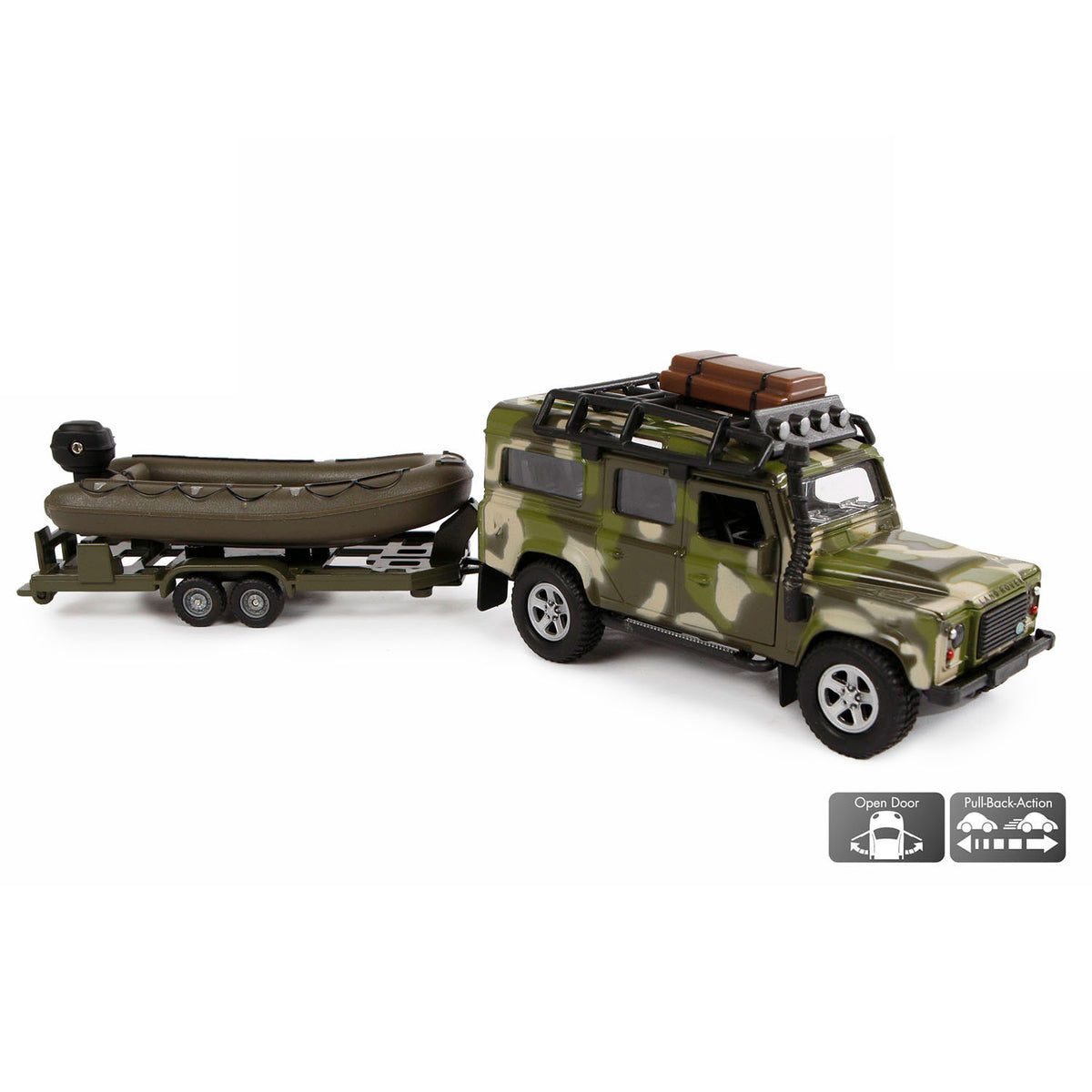 Kids Globe Globe Die Cast Land Rover med trailer og bådhær