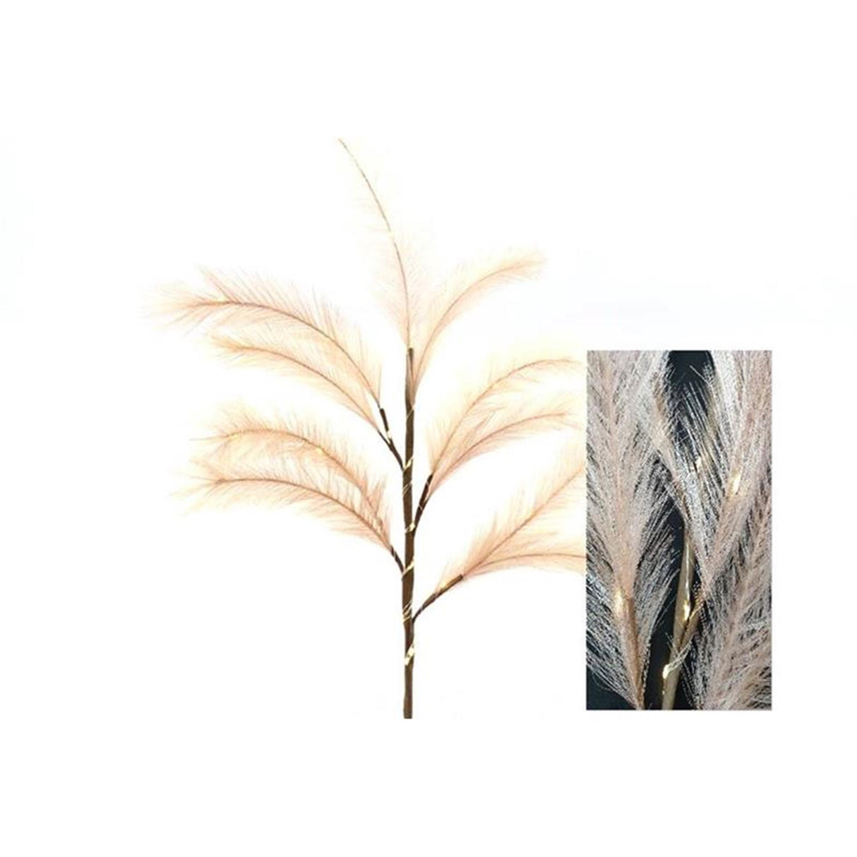 HBx naturlig levende fjergræsgren med LED-belysning 72cm pink