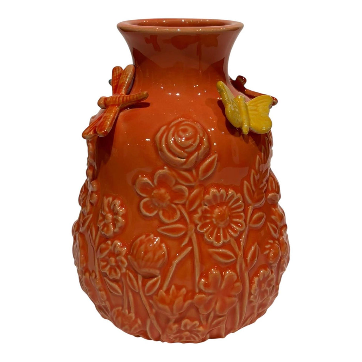 Mansion atmosphere vaas met vlinders kaneel-bruin 14x14x18cm