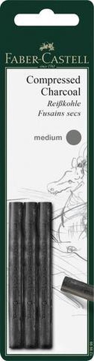 Faber-castell trækul - pitt monokrom - presset - medium - 3 stk blister - fc-129999