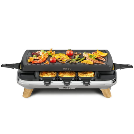 Tefal re610d 3i1 8-personers raclette sort rustfrit stål træ