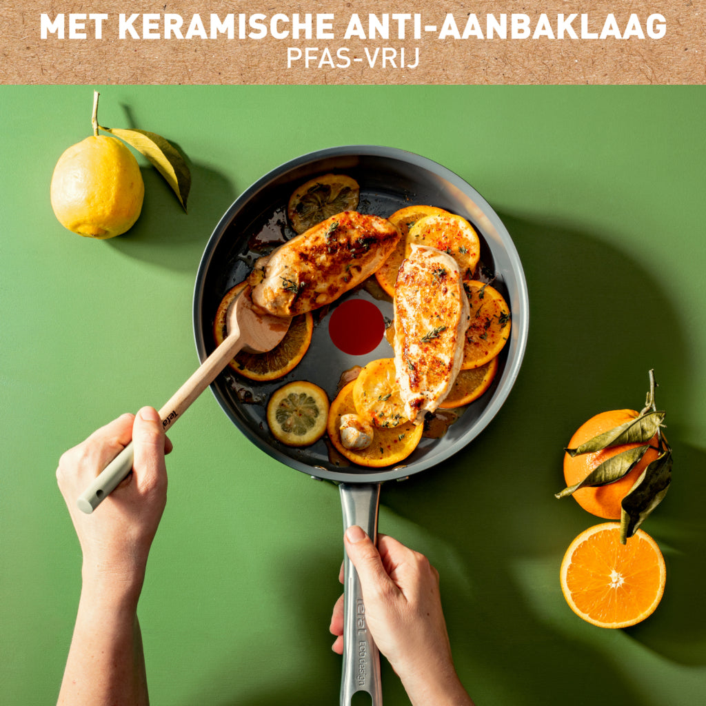 Tefal renew+ stegepande - ø24 cm - med låg - keramik - pfas-fri - velegnet til induktion