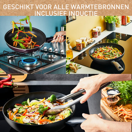Tefal keramisk stegepande 24cm induktionssort med låg.