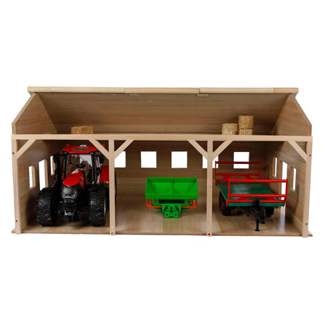 Børneklode landbrugsskur træ til 3 traktorer, 1:16