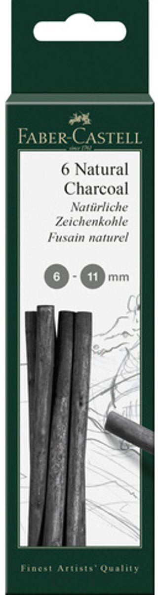 Faber-castell trækul - pitt monokrom - 6-11 mm - 6 stk - fc-129398