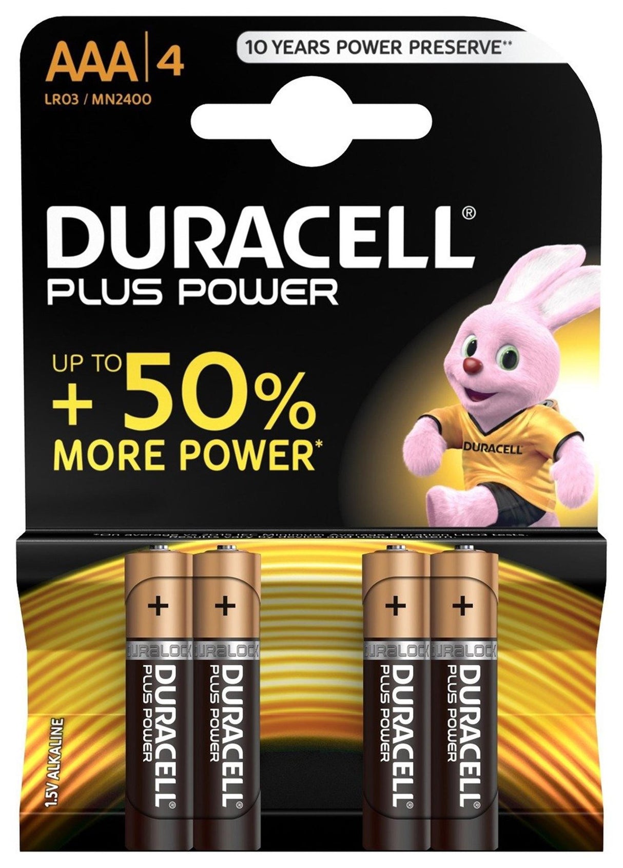 Duracell plus power duralock alkalisk aaa lr03 blister a 4 stk