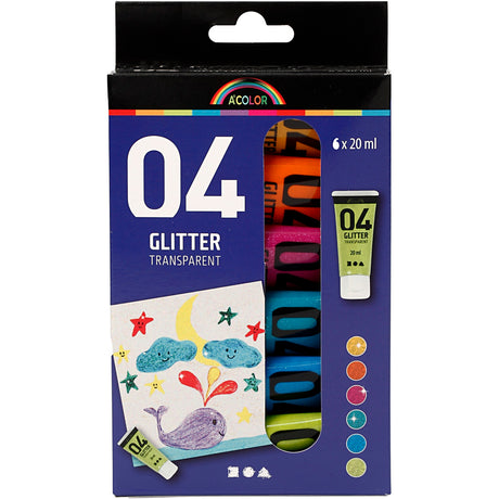 Creativ Company Børns akrylmalingsglitterfarve, 6x20ml