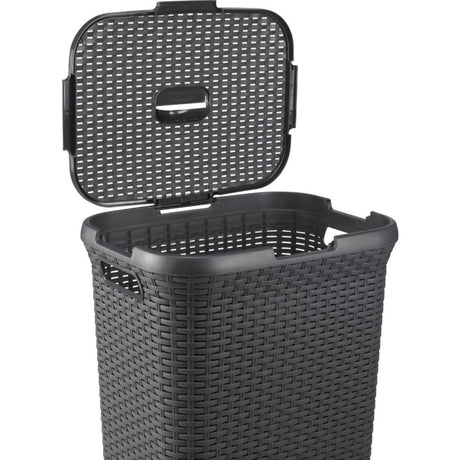 Curver stil vasketøjsboks med låg rattan stil 60 liter antracit 45x34x62 cm