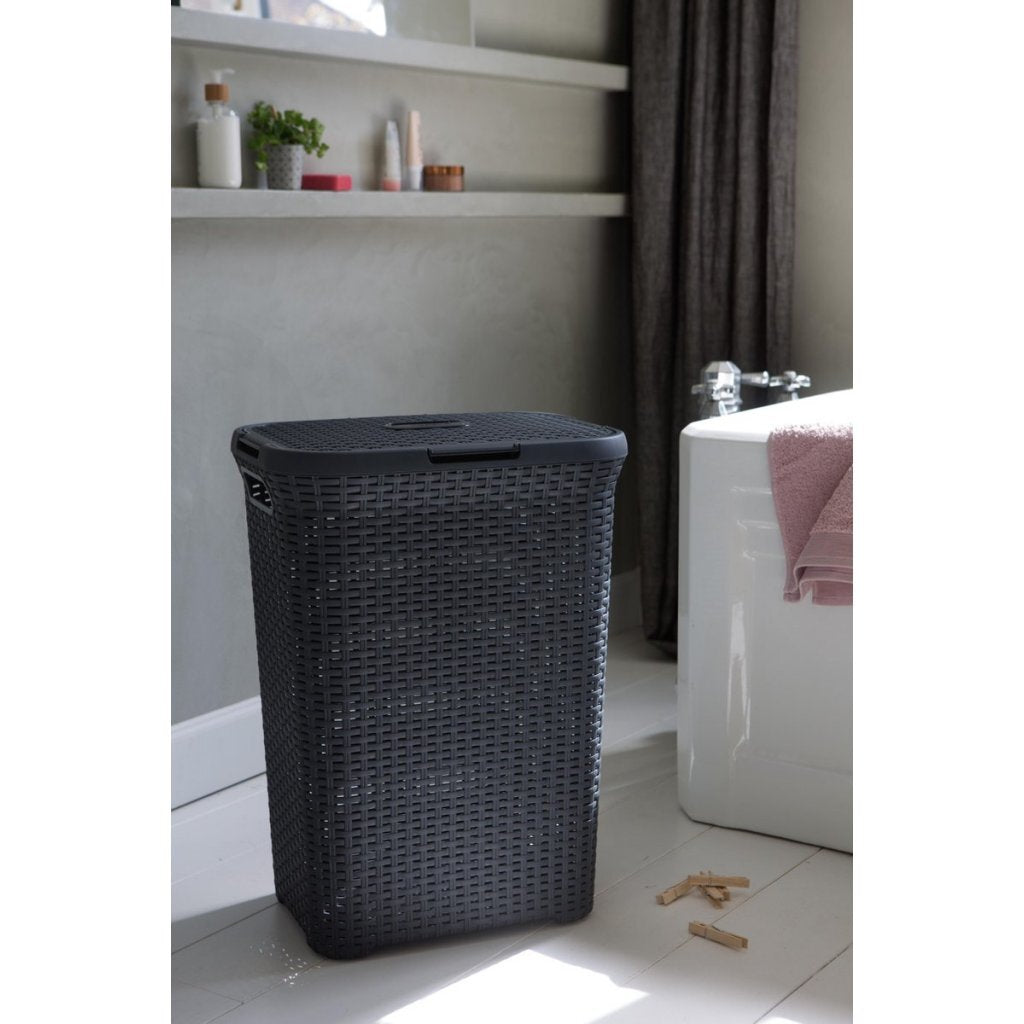Curver stil vasketøjsboks med låg rattan stil 60 liter antracit 45x34x62 cm