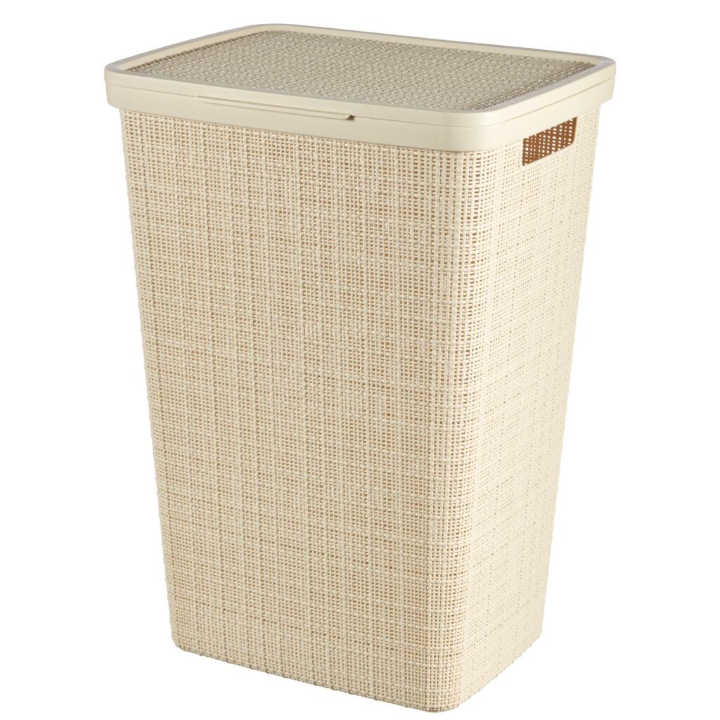 Curver vasketøjskurv med låg jute look 58l creme