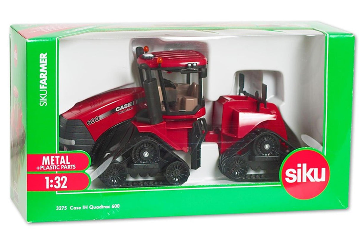 Siku 3275, case ih quadtrac 600 bæltetraktor, 1:32, metal plast, rød, funktionelt koblingsstykke og trækstang