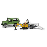 Bruder Land Rover + trailer med gravemaskine